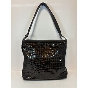 Brighton Cher Cherie Crocodile Patent Leather Black Shoulder Bag